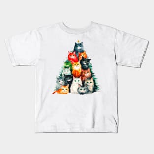 Cat Christmas Tree Kids T-Shirt